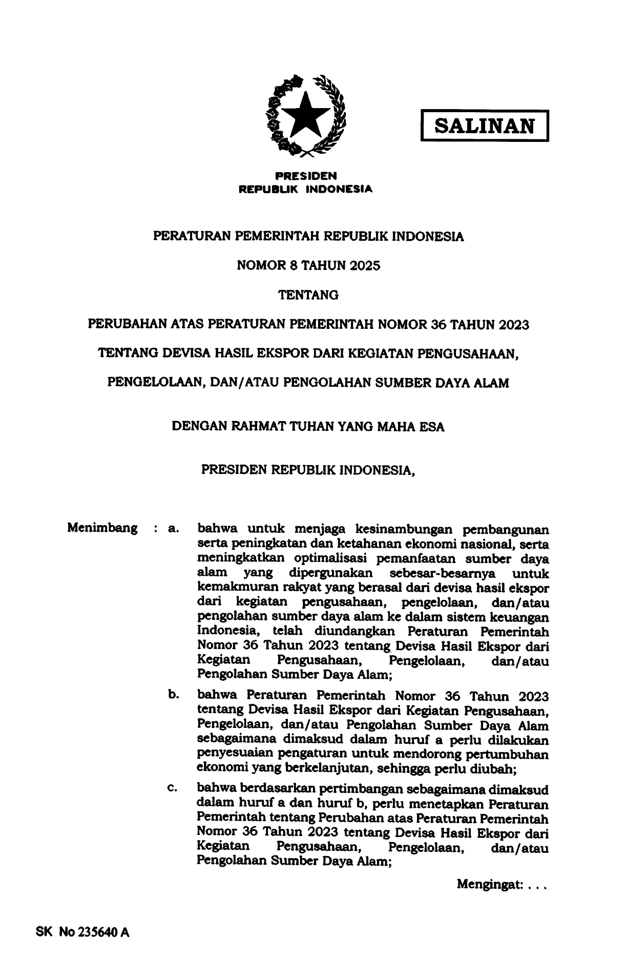 Peraturan Pemerintah Nomor 8 Tahun 2025