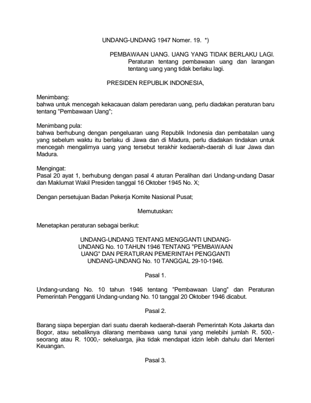 Undang-Undang Nomor 19 Tahun 1947
