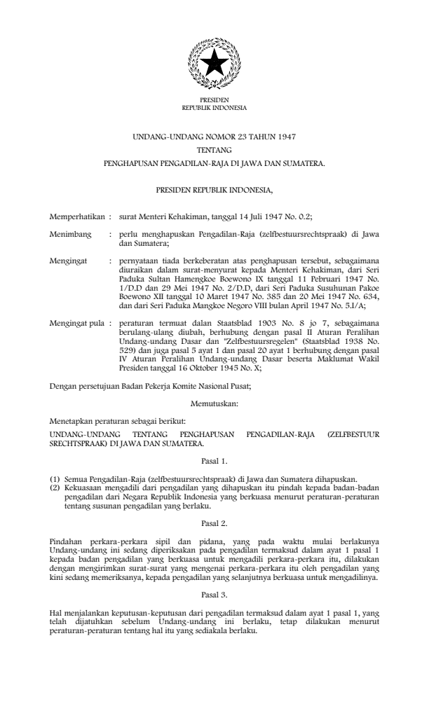 Undang-Undang Nomor 23 Tahun 1947