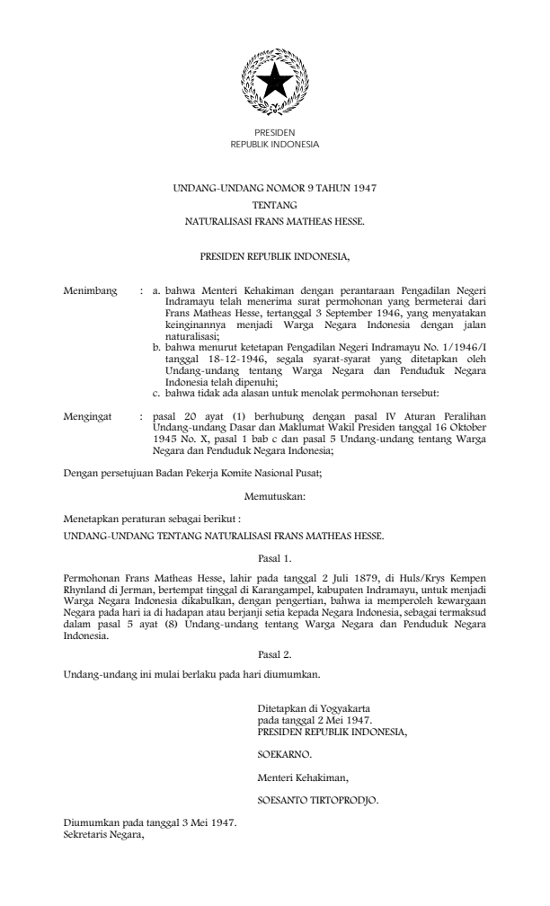 Undang-Undang Nomor 9 Tahun 1947