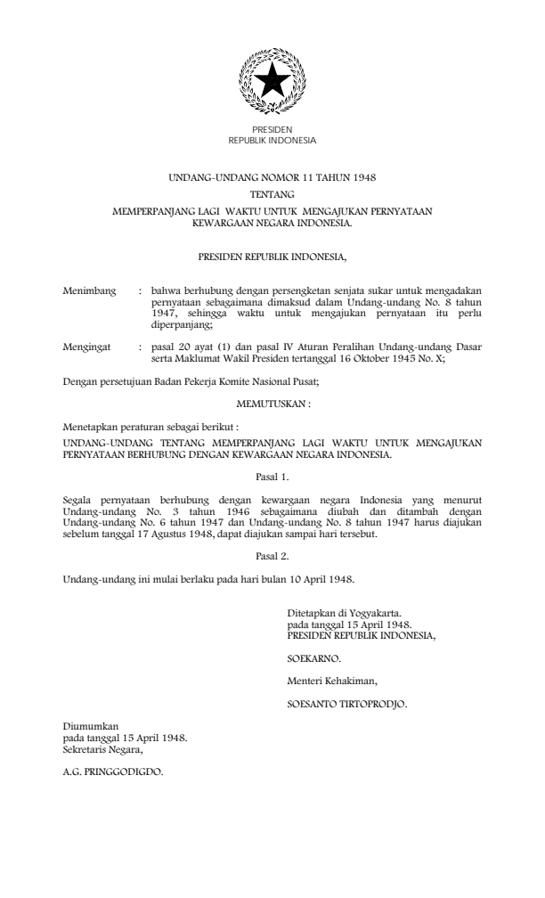 Undang-Undang Nomor 11 Tahun 1948