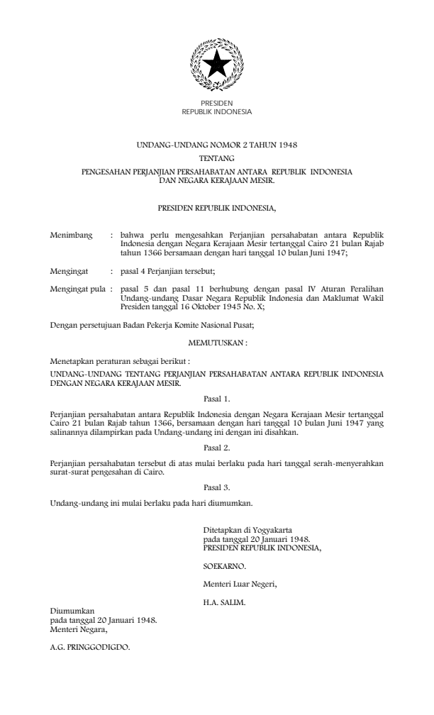 Undang-Undang Nomor 2 Tahun 1948