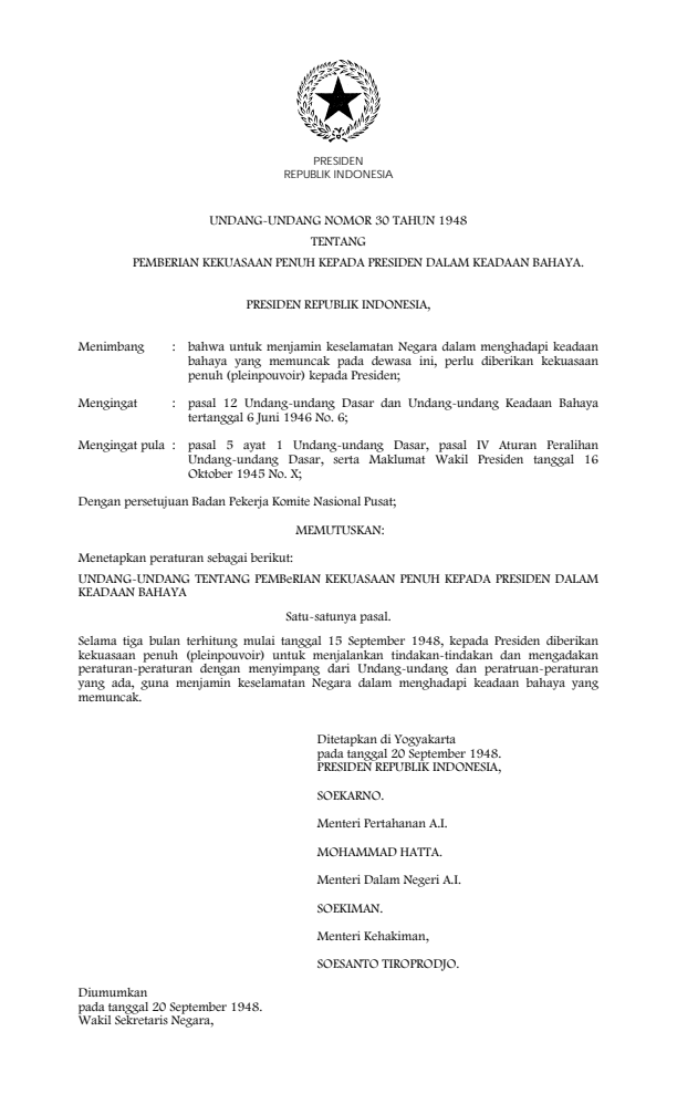 Undang-Undang Nomor 30 Tahun 1948