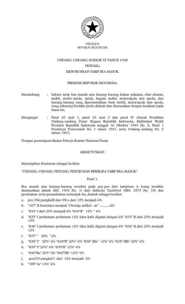 Undang-Undang Nomor 35 Tahun 1948