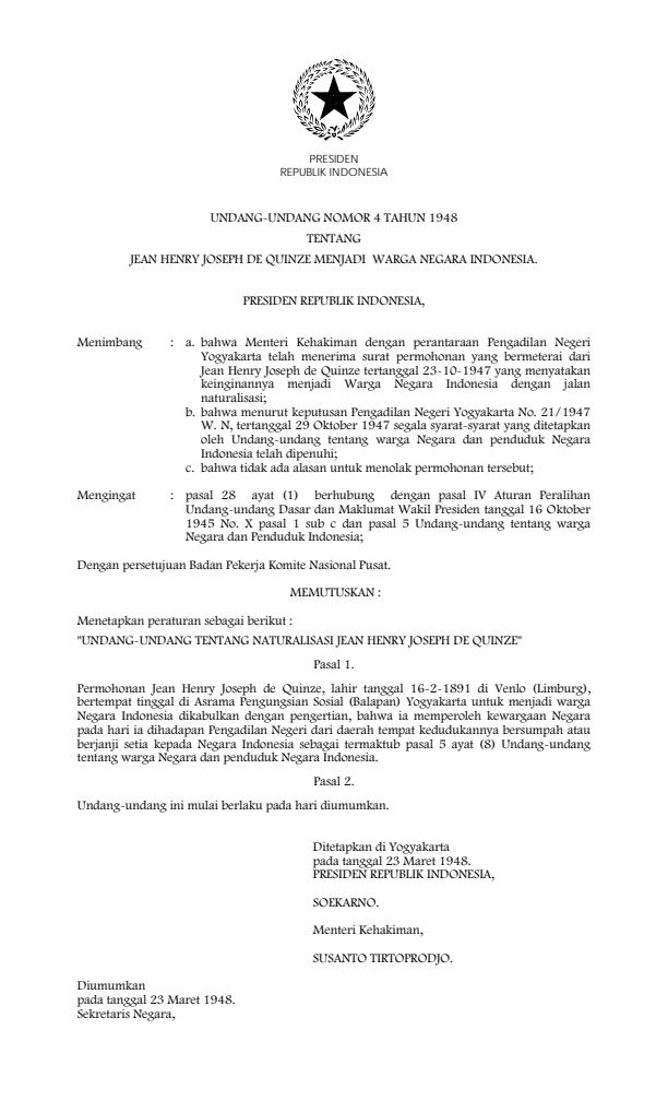 Undang-Undang Nomor 4 Tahun 1948