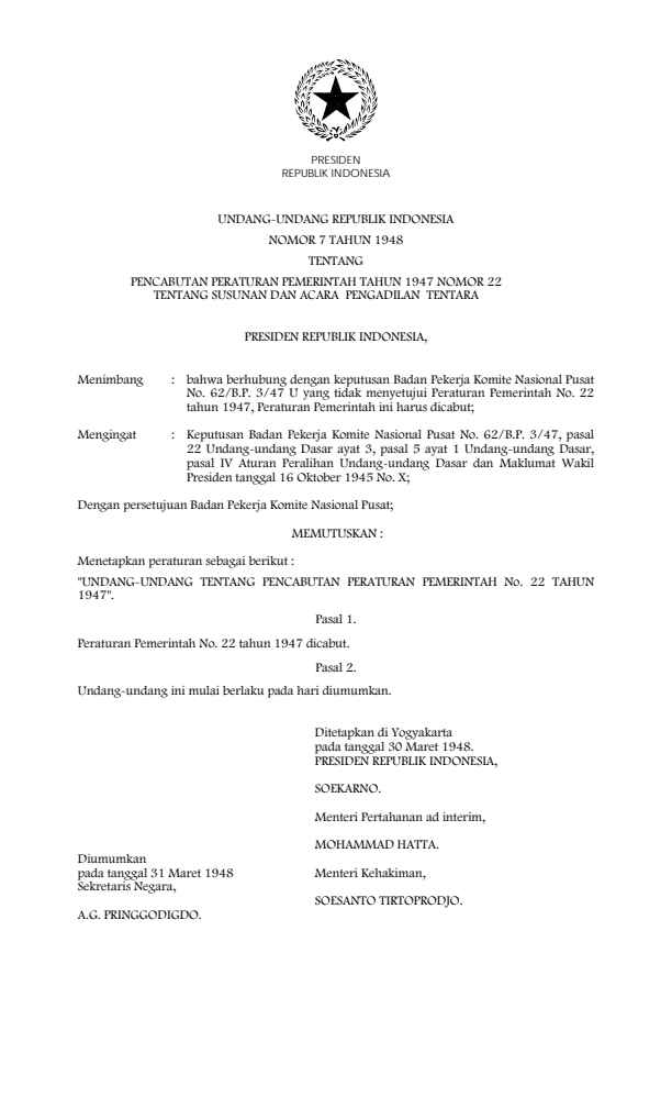 Undang-Undang Nomor 7 Tahun 1948