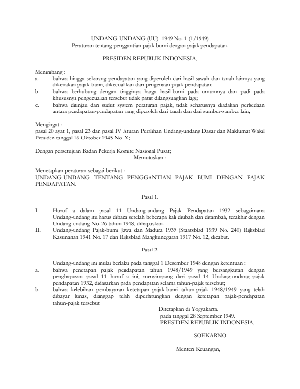 Undang-Undang Nomor 1 Tahun 1949