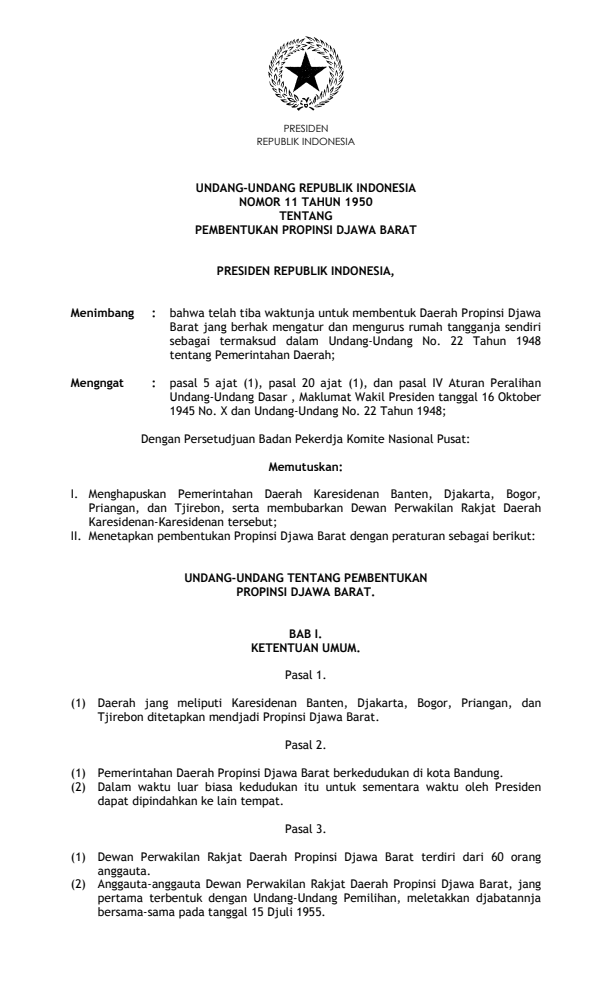 Undang-Undang Nomor 11 Tahun 1950