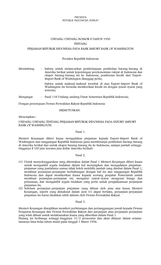 Undang-Undang Nomor 8 Tahun 1950