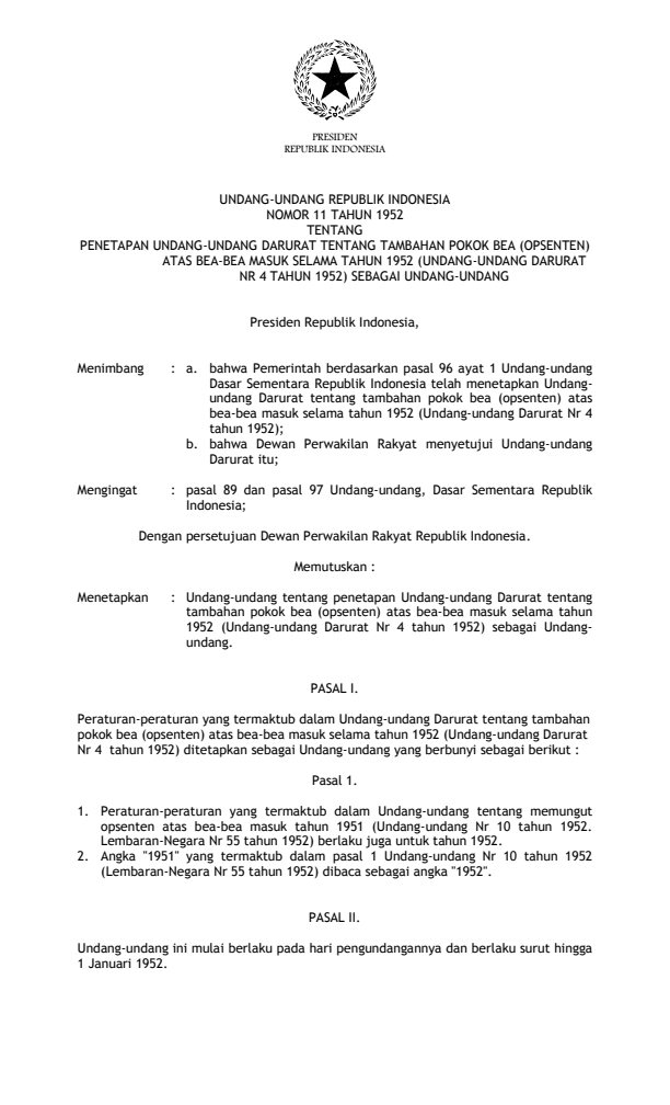Undang-Undang Nomor 11 Tahun 1952