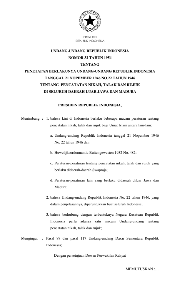 Undang-Undang Nomor 32 Tahun 1954