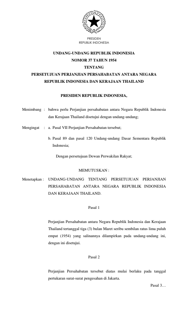 Undang-Undang Nomor 37 Tahun 1954