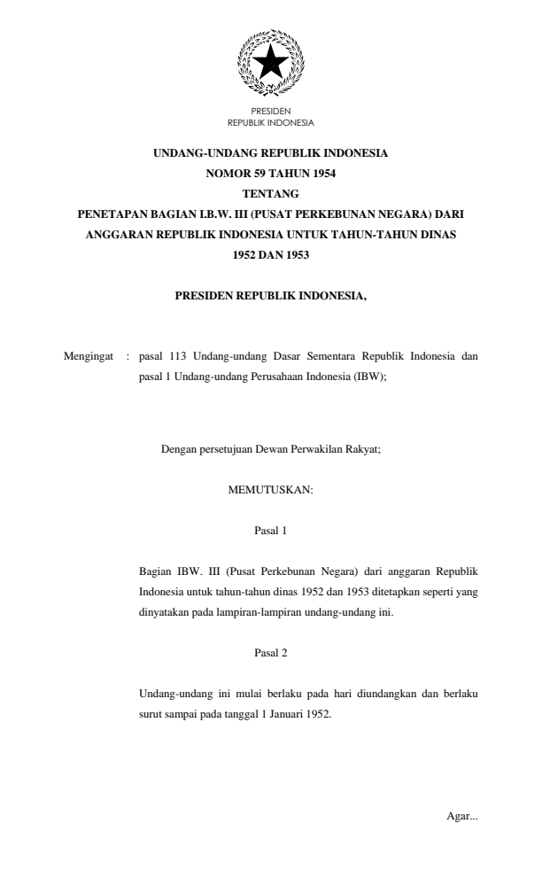 Undang-Undang Nomor 59 Tahun 1954