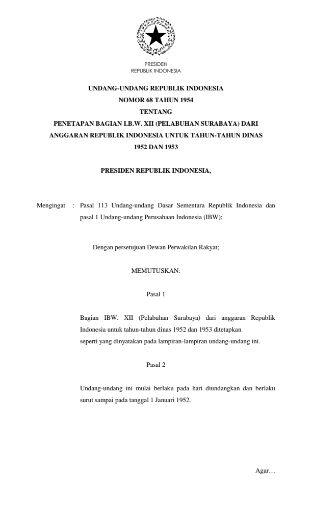 Undang-Undang Nomor 68 Tahun 1954