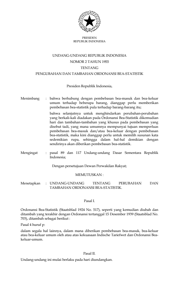 Undang-Undang Nomor 2 Tahun 1955