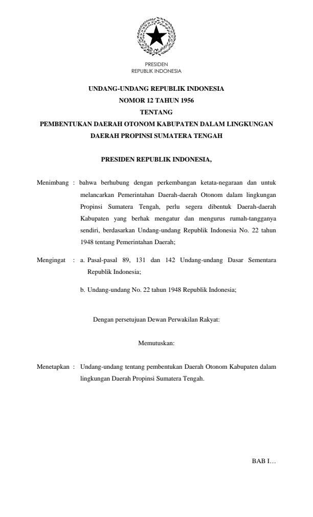 Undang-Undang Nomor 12 Tahun 1956