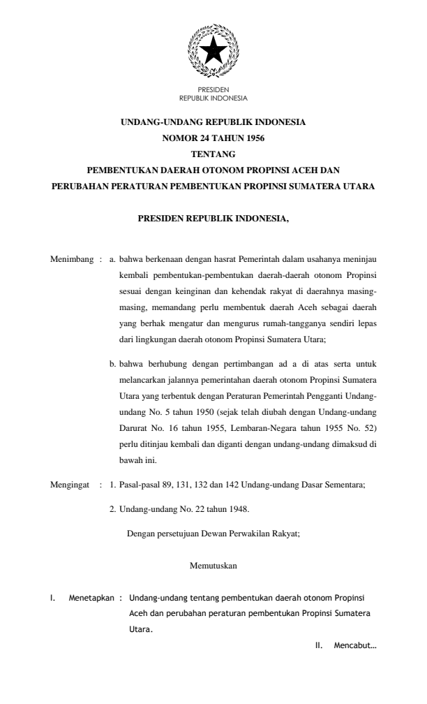 Undang-Undang Nomor 24 Tahun 1956