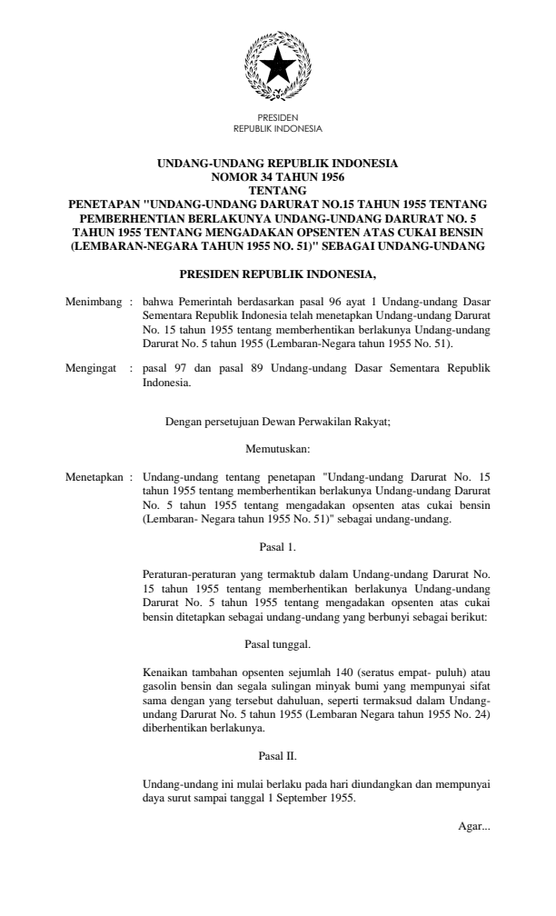Undang-Undang Nomor 34 Tahun 1956