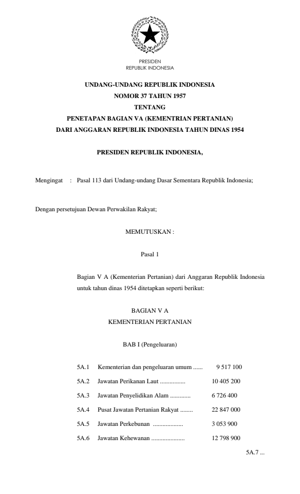Undang-Undang Nomor 37 Tahun 1957