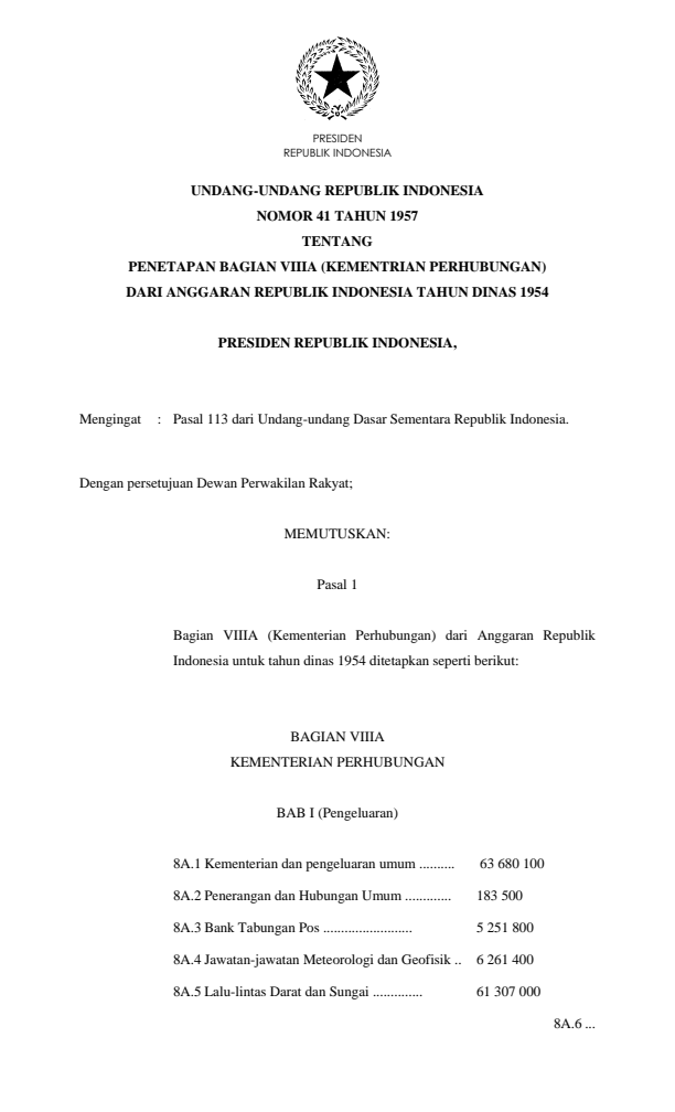 Undang-Undang Nomor 41 Tahun 1957