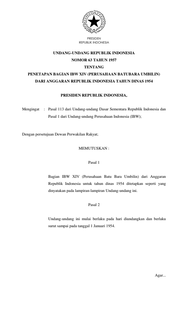 Undang-Undang Nomor 63 Tahun 1957