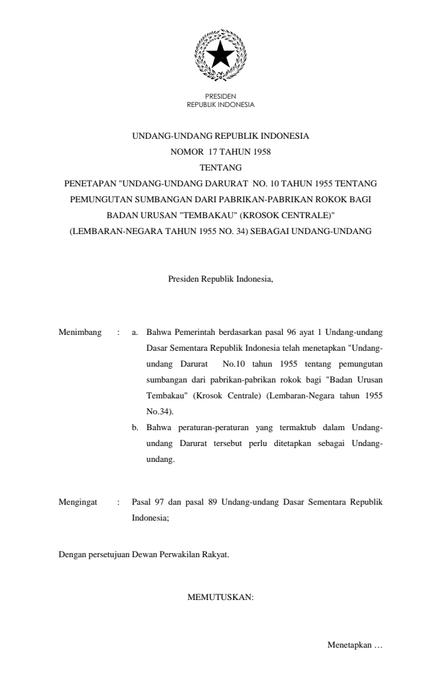 Undang-Undang Nomor 17 Tahun 1958