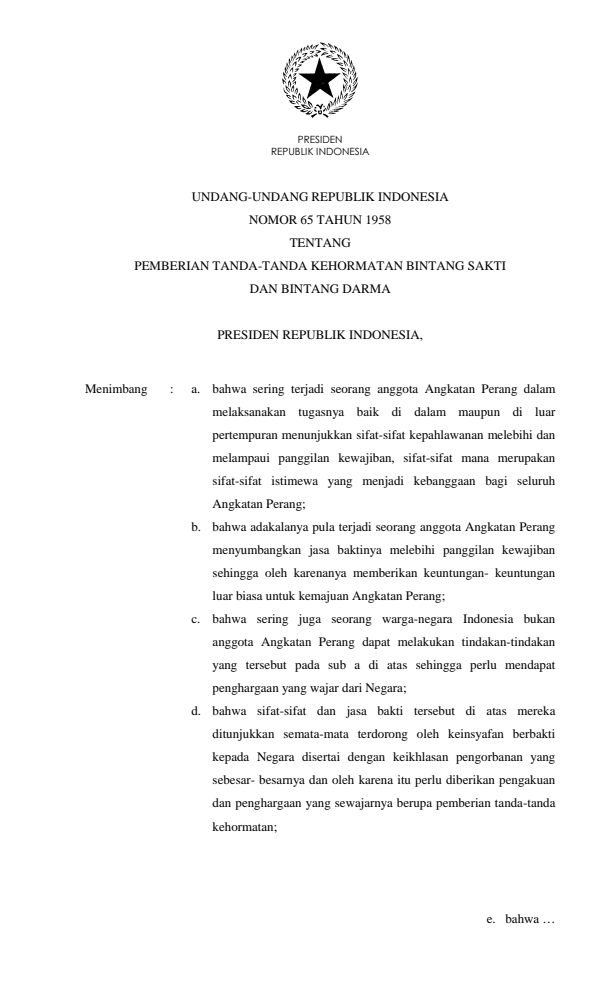 Undang-Undang Nomor 65 Tahun 1958