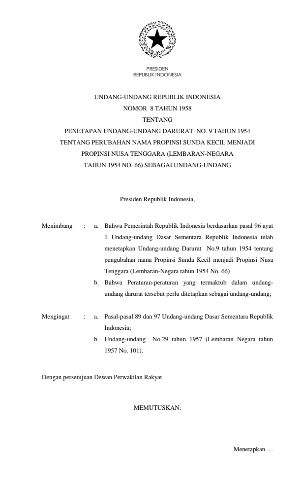 Undang-Undang Nomor 8 Tahun 1958