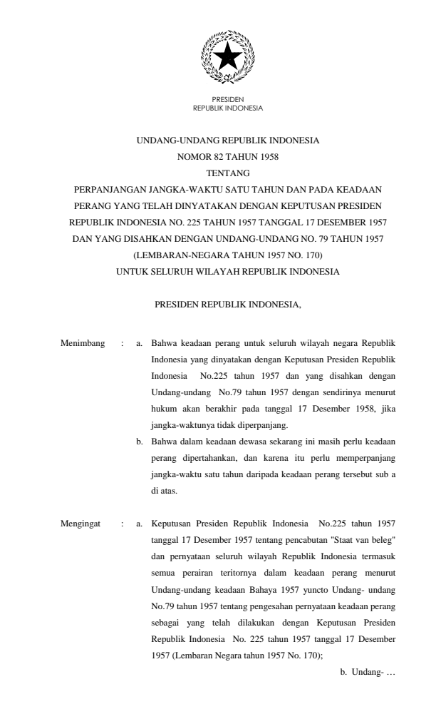 Undang-Undang Nomor 82 Tahun 1958