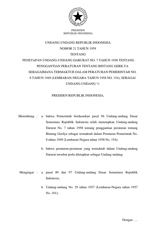Undang-Undang Nomor 21 Tahun 1959