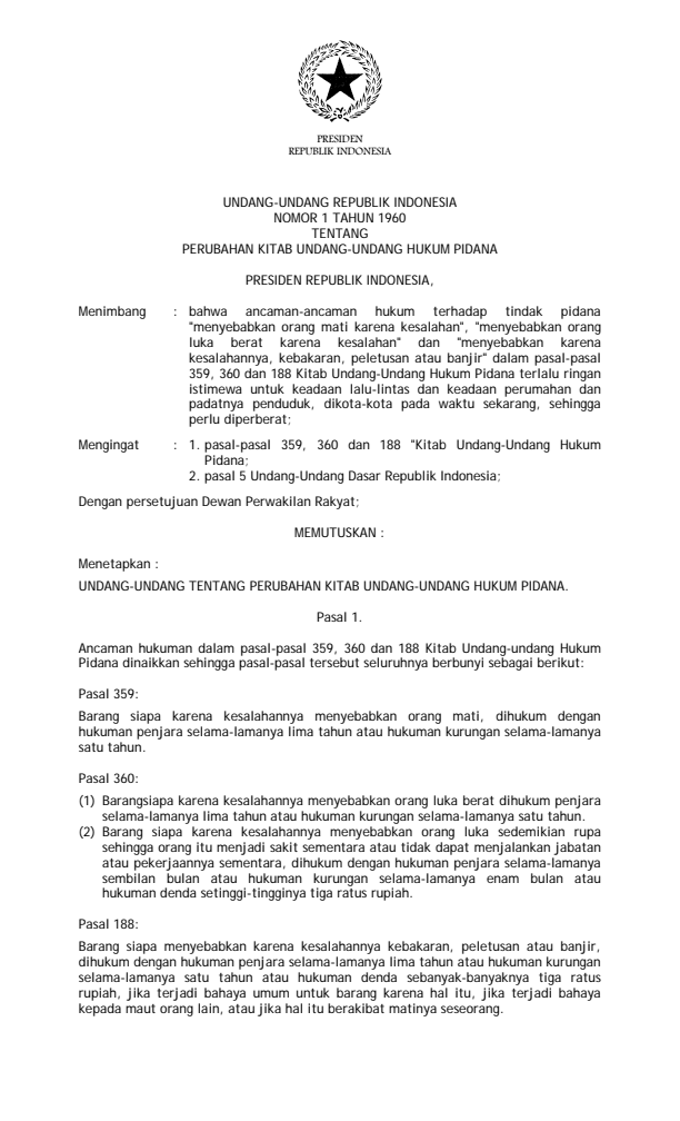 Undang-Undang Nomor 1 Tahun 1960