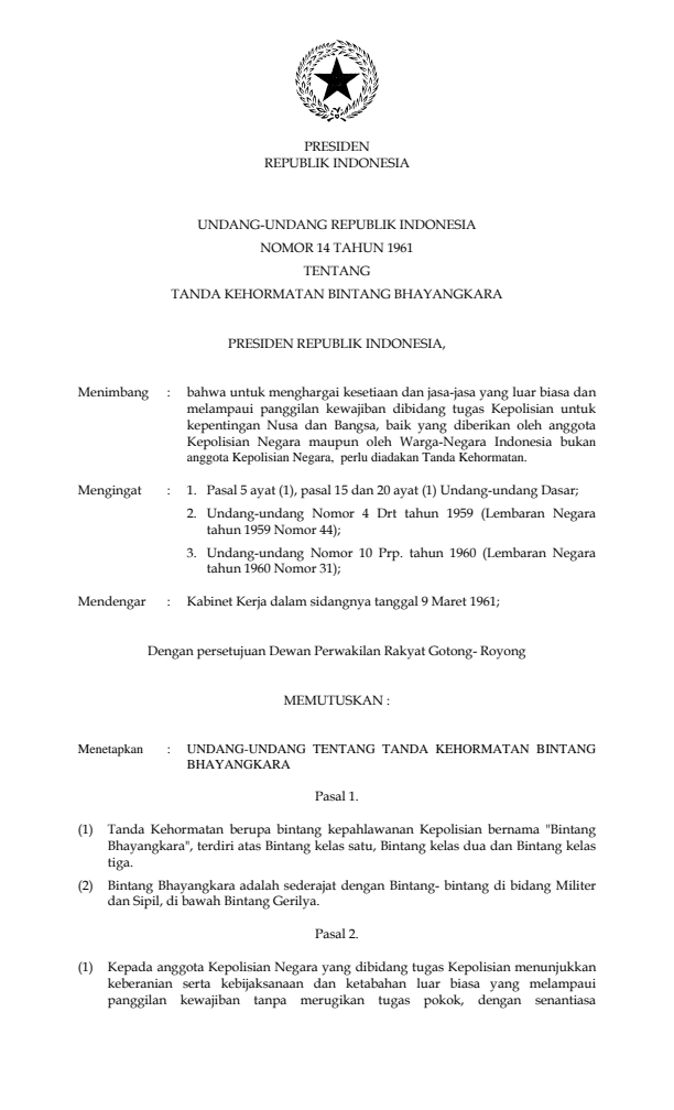 Undang-Undang Nomor 14 Tahun 1961