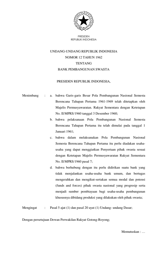 Undang-Undang Nomor 12 Tahun 1962