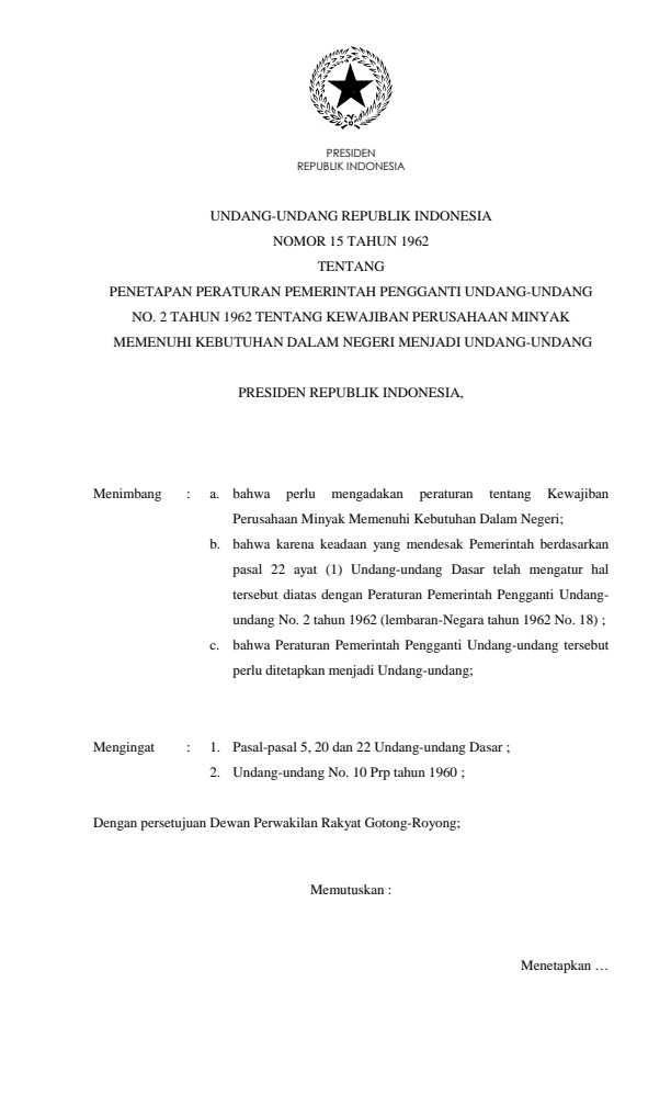 Undang-Undang Nomor 15 Tahun 1962