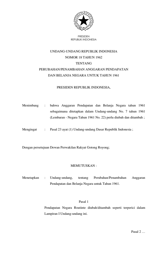 Undang-Undang Nomor 18 Tahun 1962