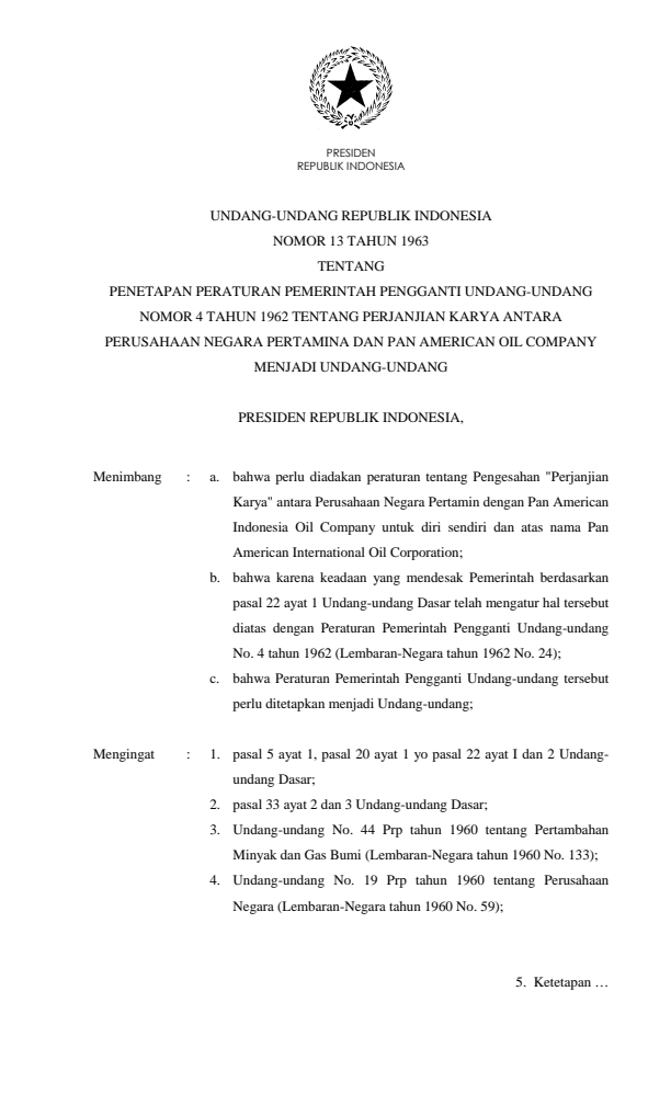 Undang-Undang Nomor 13 Tahun 1963