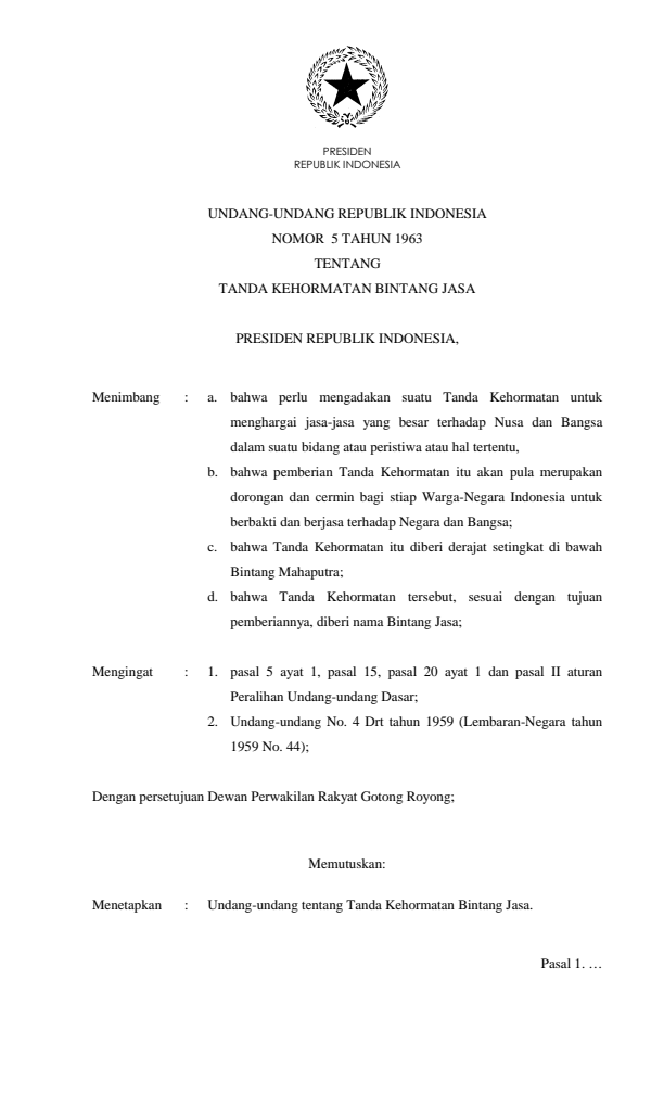 Undang-Undang Nomor 5 Tahun 1963