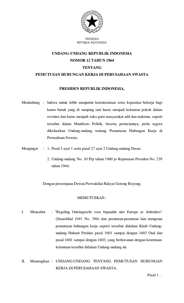 Undang-Undang Nomor 12 Tahun 1964