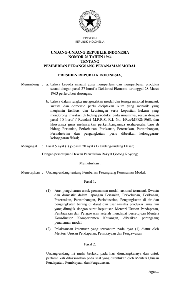 Undang-Undang Nomor 26 Tahun 1964