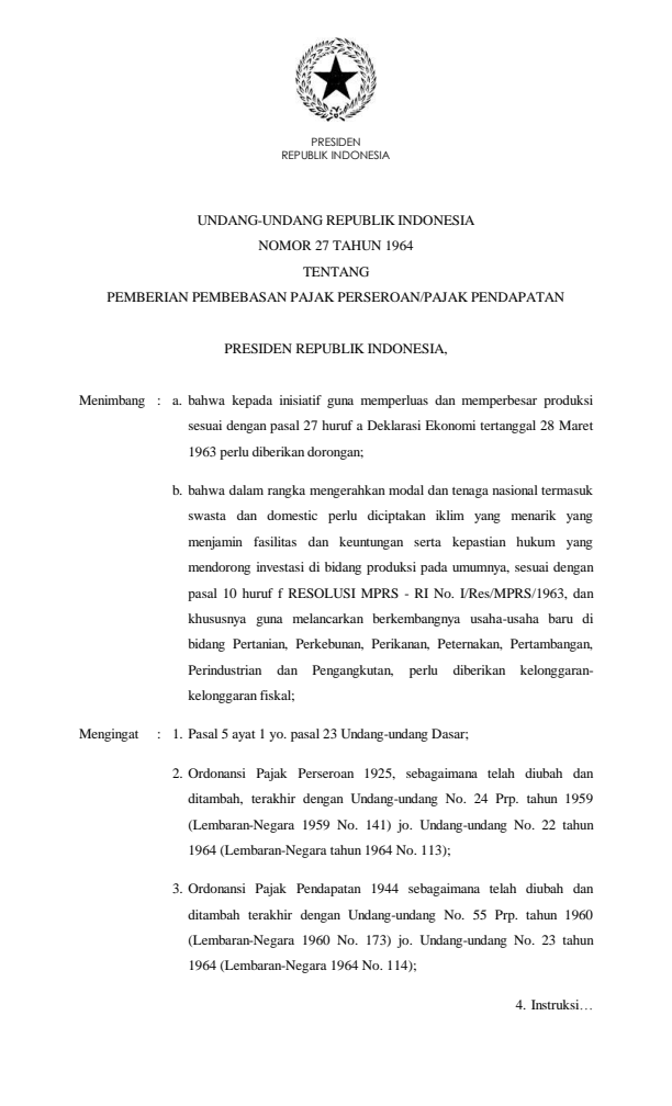 Undang-Undang Nomor 27 Tahun 1964