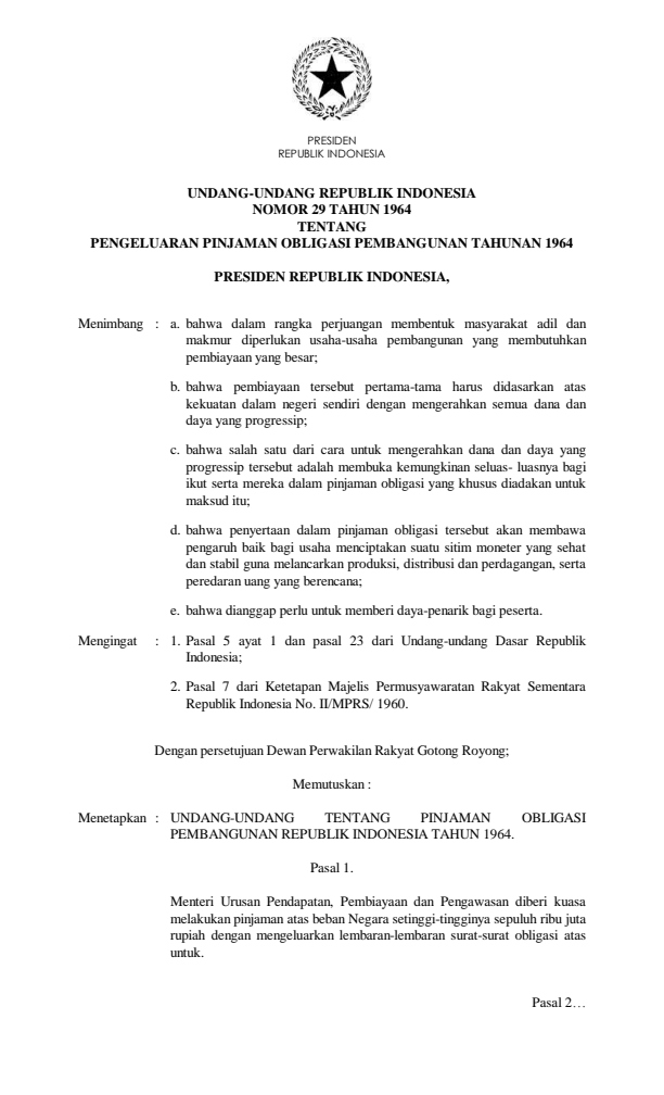 Undang-Undang Nomor 29 Tahun 1964