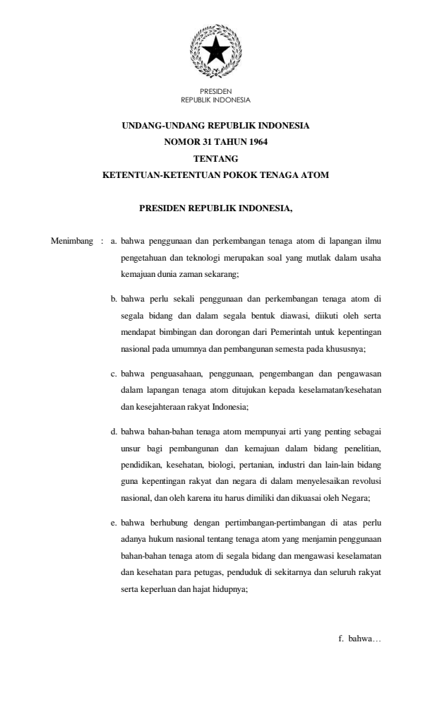 Undang-Undang Nomor 31 Tahun 1964