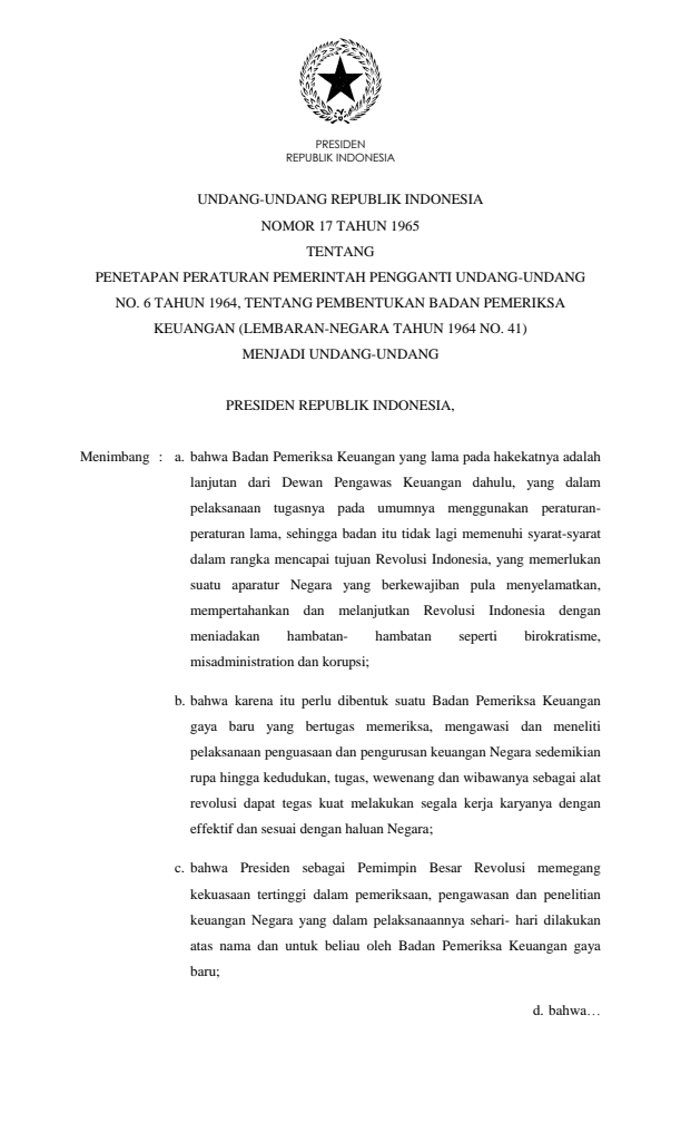 Undang-Undang Nomor 17 Tahun 1965