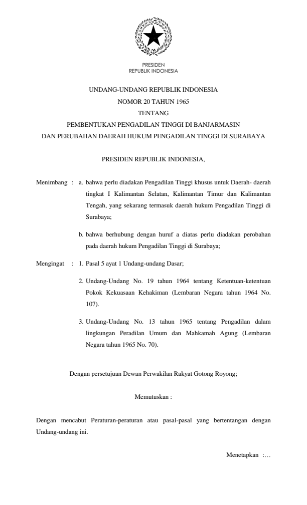 Undang-Undang Nomor 20 Tahun 1965