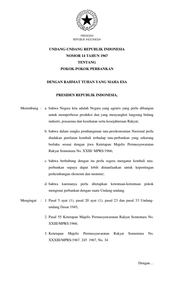 Undang-Undang Nomor 14 Tahun 1967