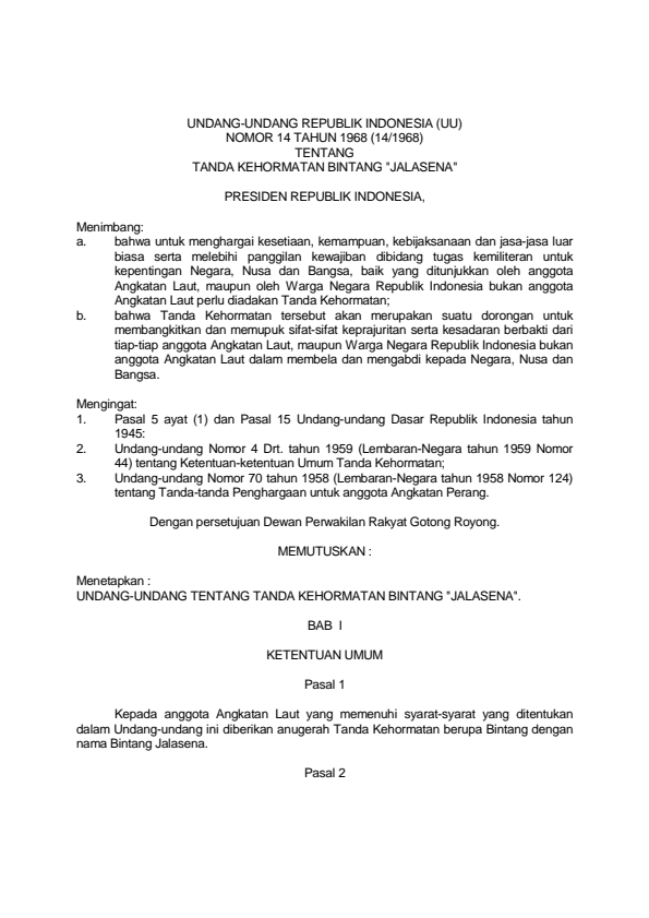 Undang-Undang Nomor 14 Tahun 1968