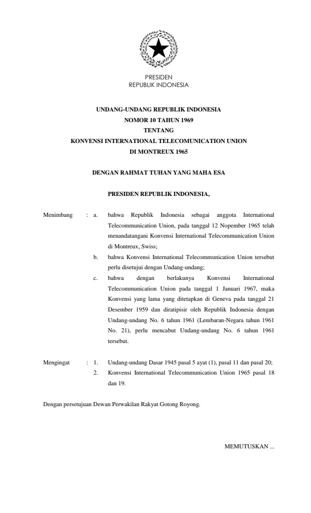 Undang-Undang Nomor 10 Tahun 1969