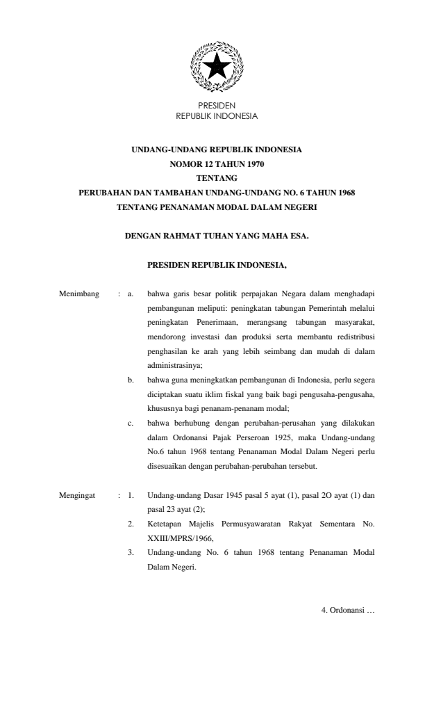 Undang-Undang Nomor 12 Tahun 1970
