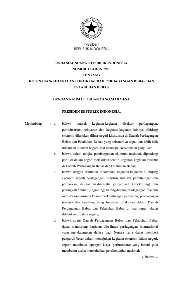 Undang-Undang Nomor 3 Tahun 1970
