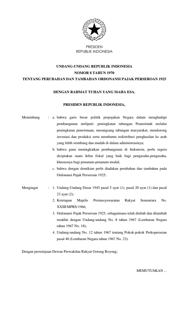 Undang-Undang Nomor 8 Tahun 1970